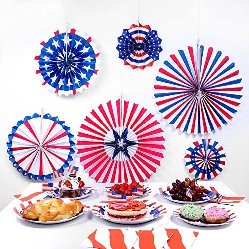 JOYSEAS 6PCS Paper Fans Hanging Decorations Veterans Day Decorations Labor Day Party Decor Supplies for Independence Day, Flag Day, Presidents' Day, Memorial Day