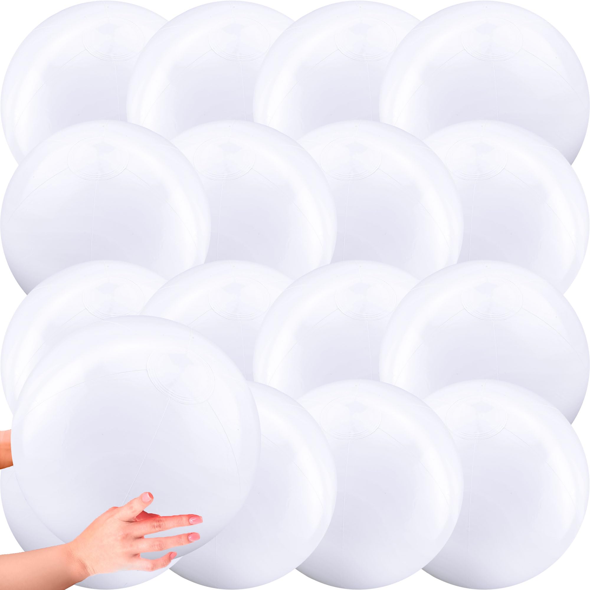 Sonarun 16 Pack 12 Inch White Inflatable Beach Ball Blow Up White Swimming Floating Balls DIY Paint Pool Balls for Summer Sea Hawaiian Tropical Party Decor