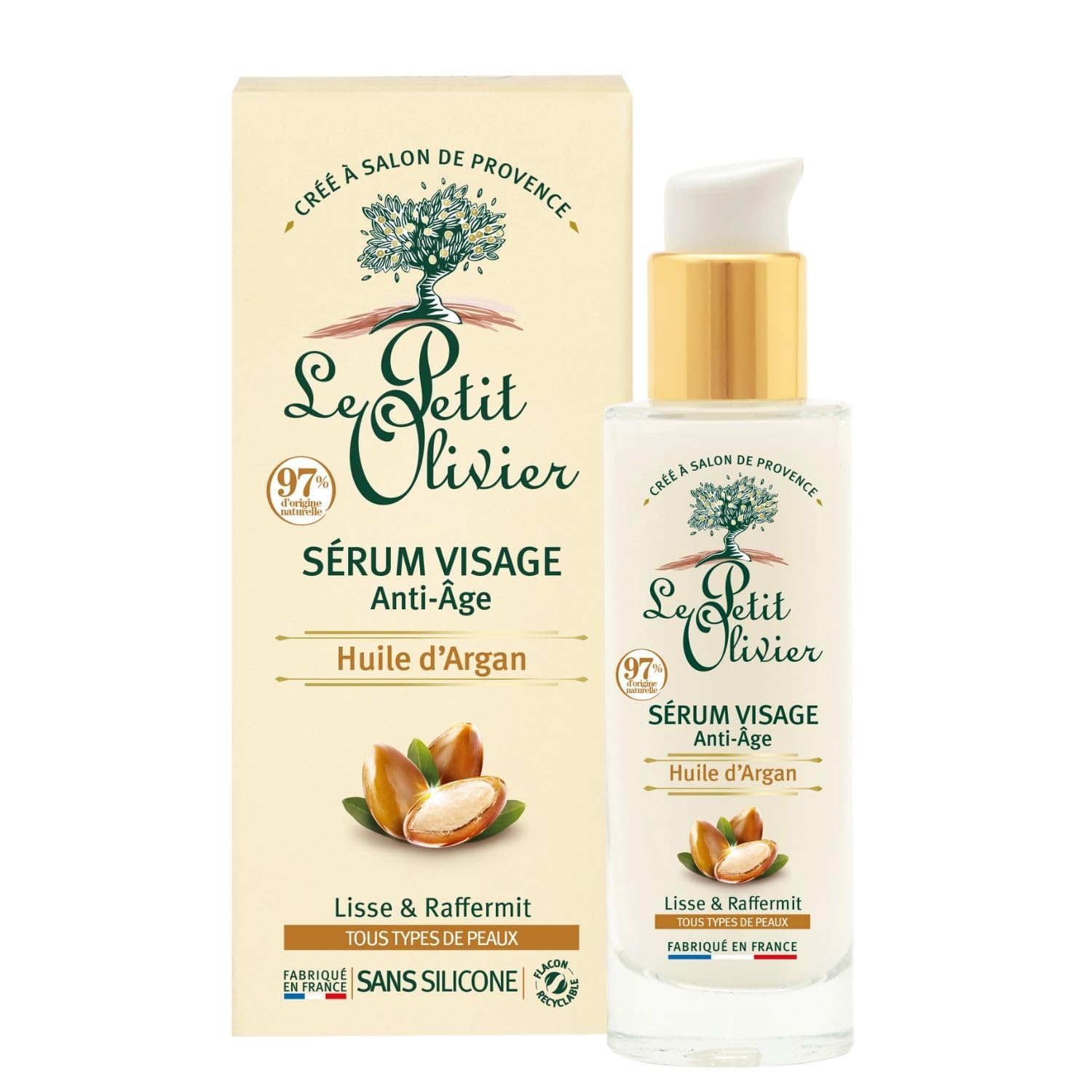 Le Petit OlivierAnti-ageing face serum - Argan oil - Made in France - 30 ml pump bottle - Silicone-free