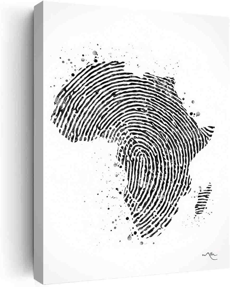 Art Canvas Wall,Africa Map Fingerprint Watercolor Print Art