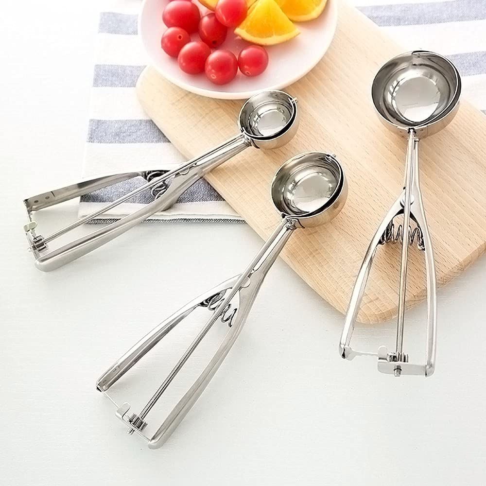 Lot 3 Cuillères à Glace Acier Inox 18/8 – 4cm, 5cm, 6cm – Portionneuse Multifonction Crème Glacée & Pâtisserie