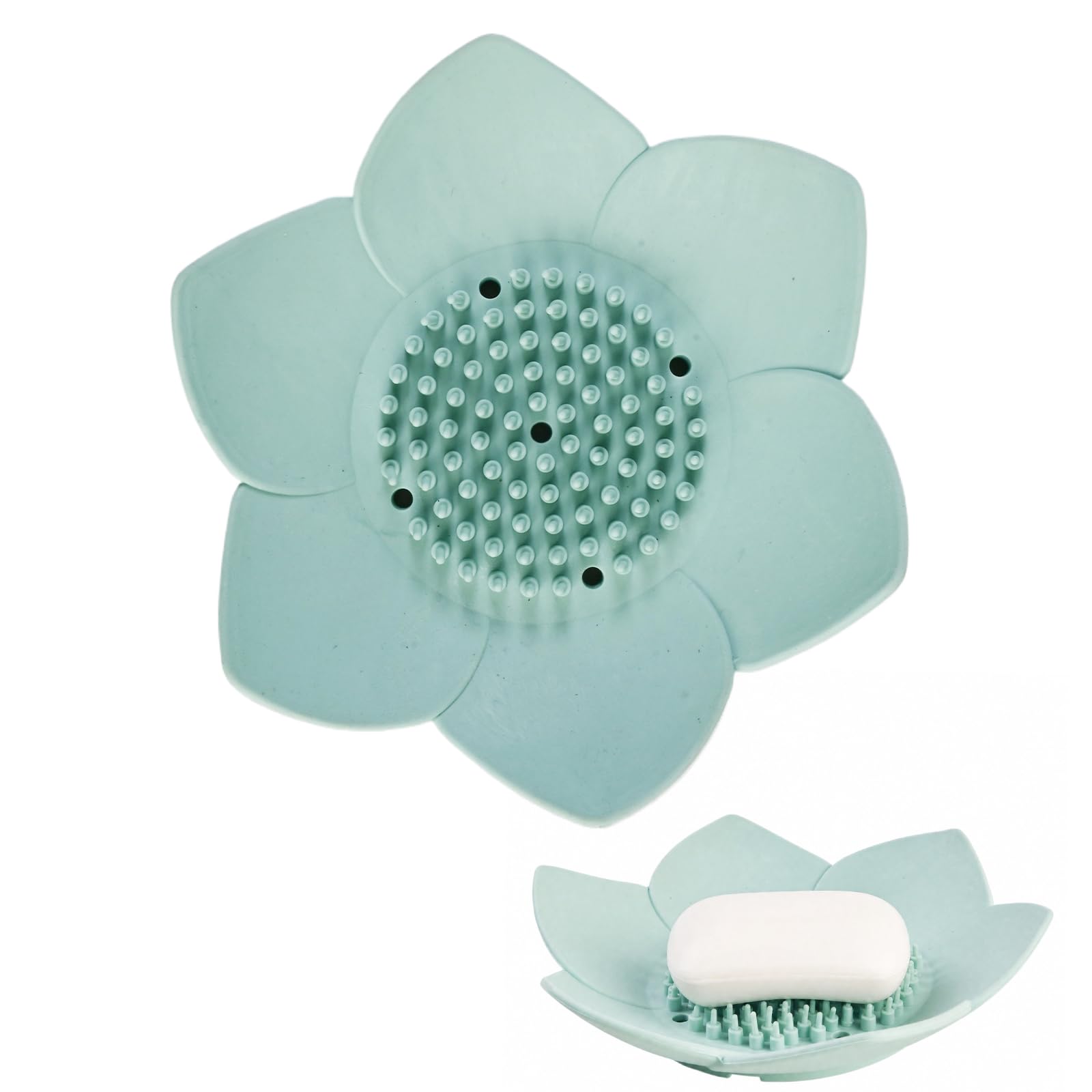 Solvio Lotus Flower Shower Steamers Holder, Green Silicone Soap Dish Tray for Bathroom Accessories, Non-Slip Water-Draining Shower Steamer Tray for Aromatherapy and Soap