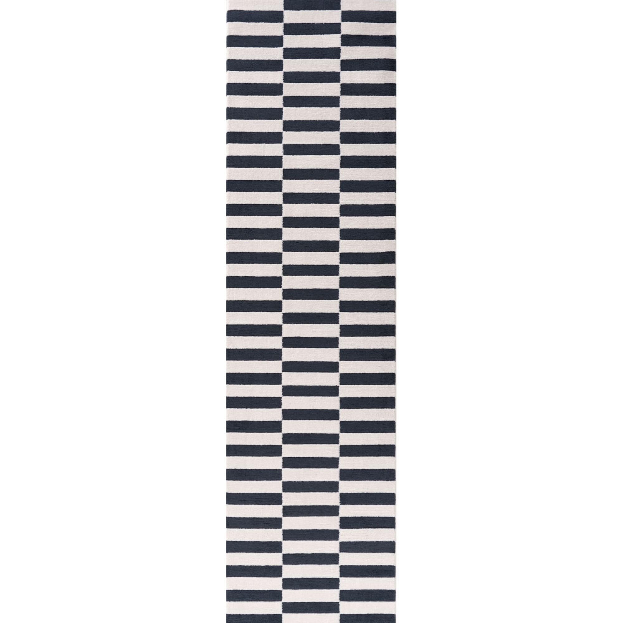 B&Q -  Loft Navy And Ivory Striped Living Room Area Rug And Runners Soft Pile