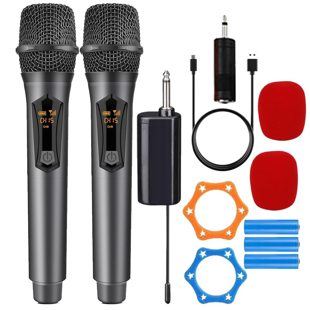 IMAGINEA Wireless Microphone, UHF Cordless Dual Handheld Dynamic Mic Set with Rechargeable Receiver, for Karaoke Party, Voice Amplifier, PA System, Singing Machine, Church, Meeting, DJ, Parties-image-41