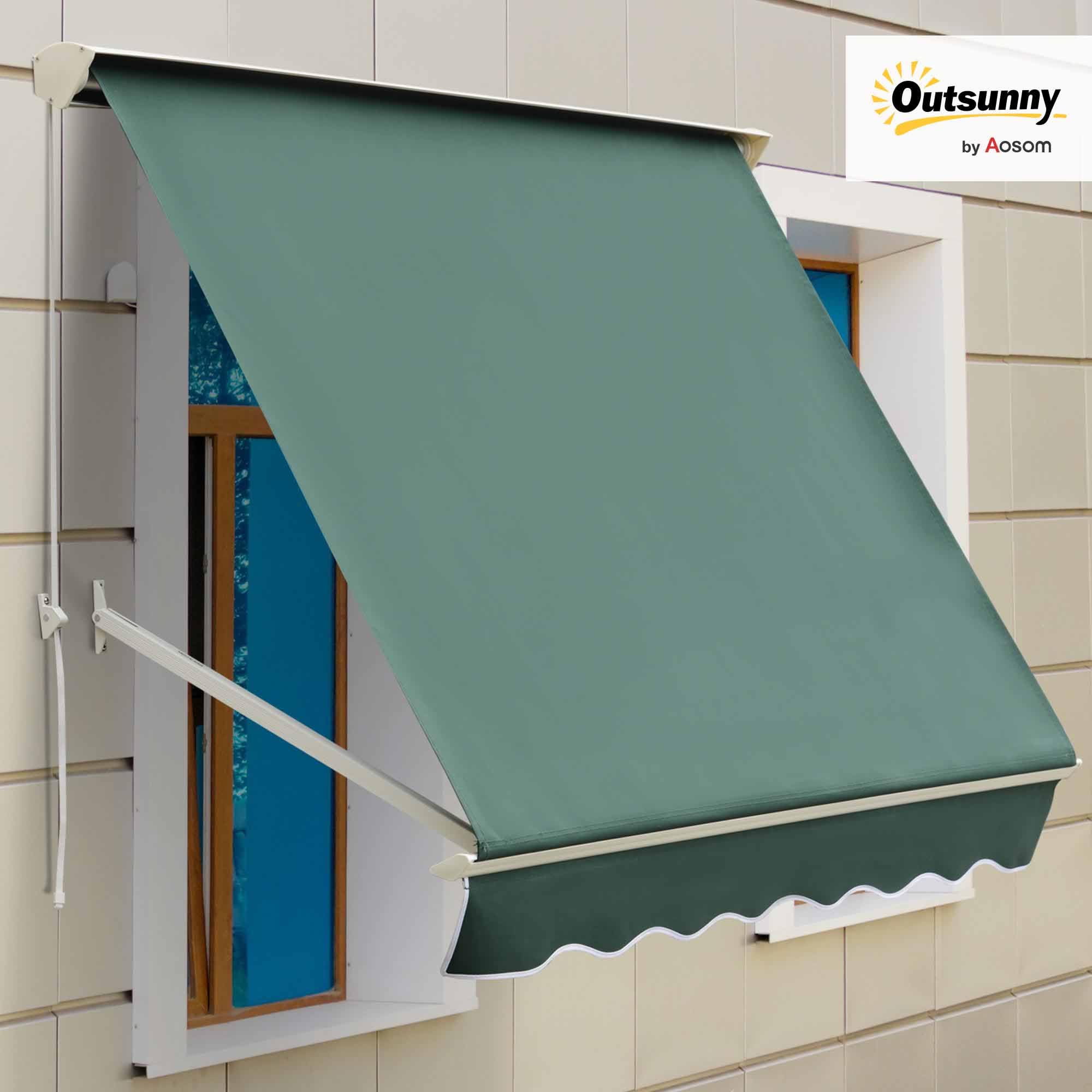 Outsunny Toldo Manual de Aluminio Retráctil para Ventanas Exterior Ángulo Ajustable Impermeable Tela de Poliéster 180x70cm Verde
