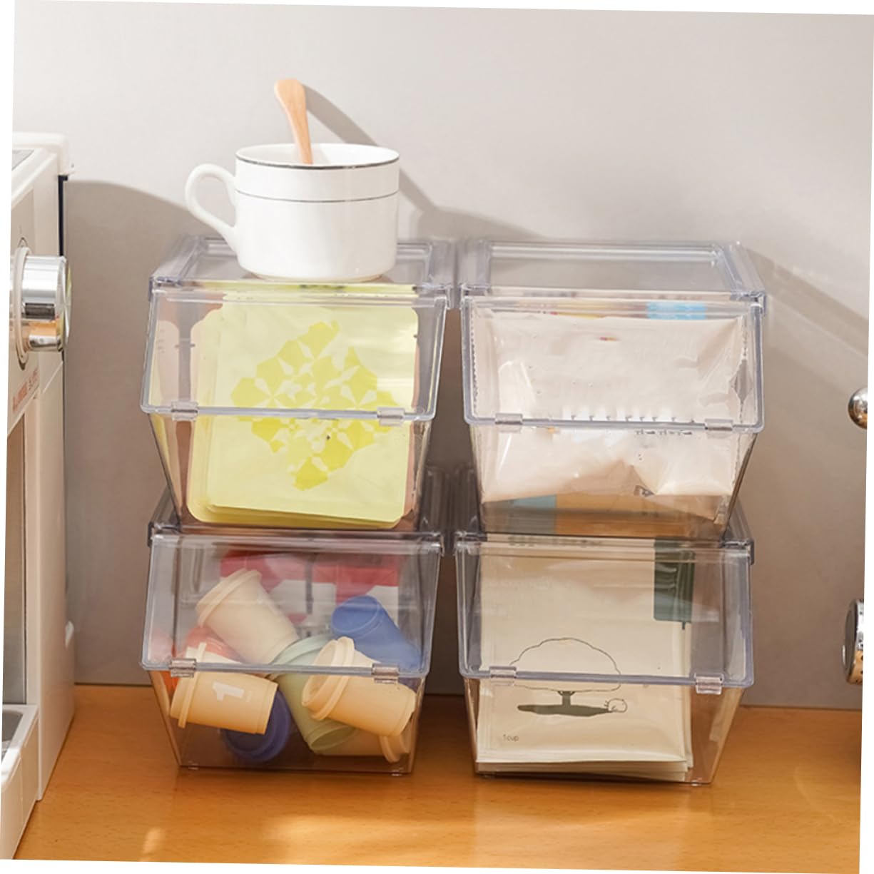 Alipis Organizador de Bolsitas de Té Acrílico 4 Piezas, Gran Capacidad | Apilable, Diseño Simple y Elegante, para Sobremesa, Acabado Limpio y Decorativo