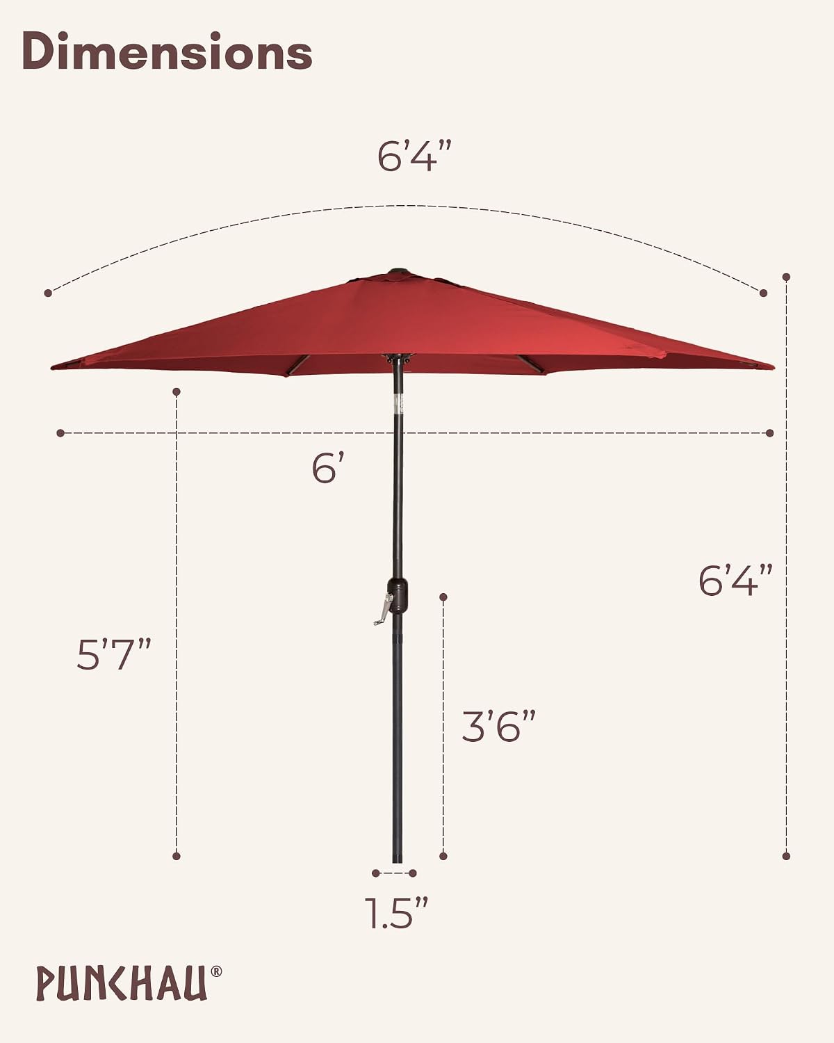 6 ft outdoor patio umbrella, easy open/close crank and push button tilt adjustment - wine red burgundy market umbrellas 6 foot wine red