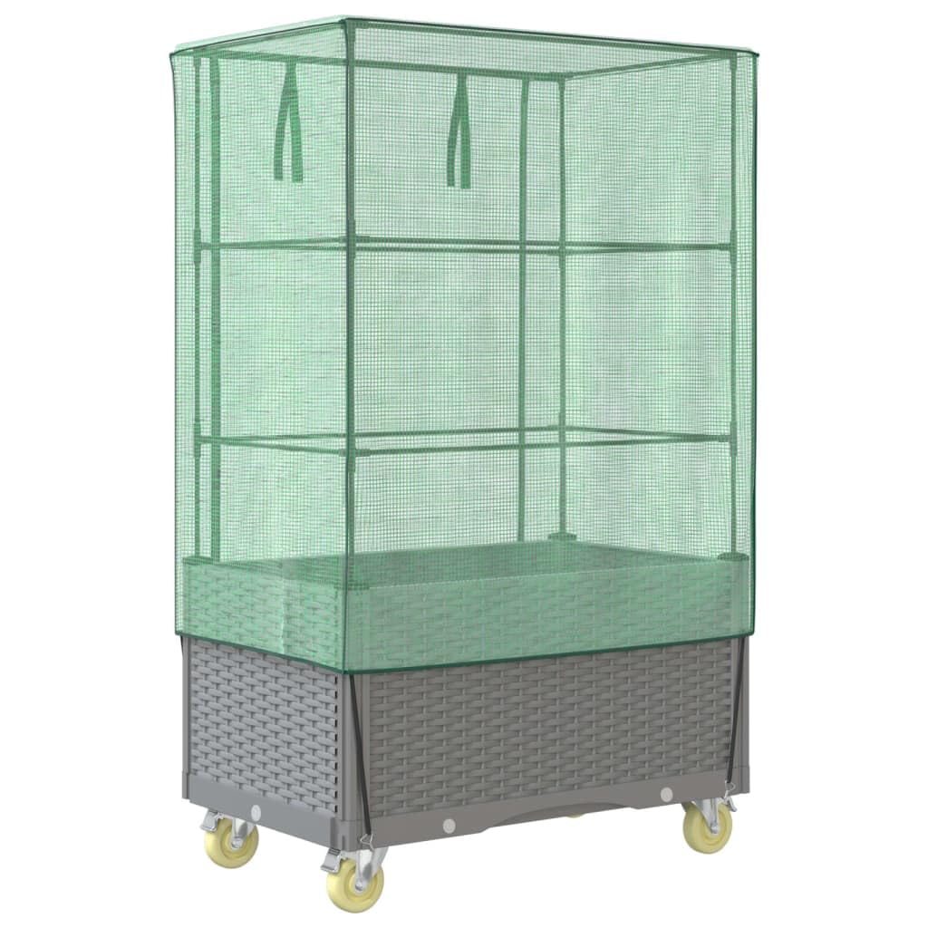Rattan-Optik Hochbeet mit Aufsatz und Rollen 80x50x182 cm für Garten Balkon und Indoor Pflanzenpflege