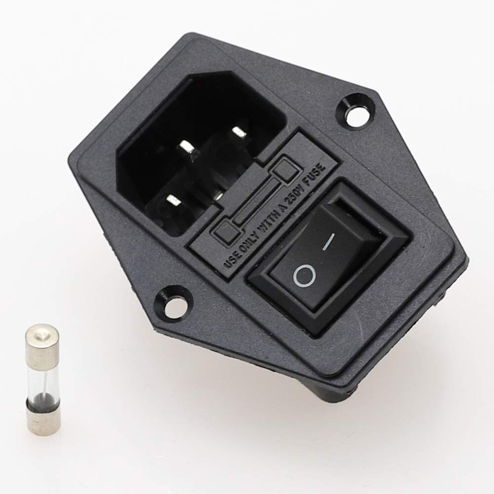 1set 10A 250V Inlet Module Plug Rocker Switch Male Power Socket 3 Pin IEC320 C14 switch + Fuse New (Color : Black)