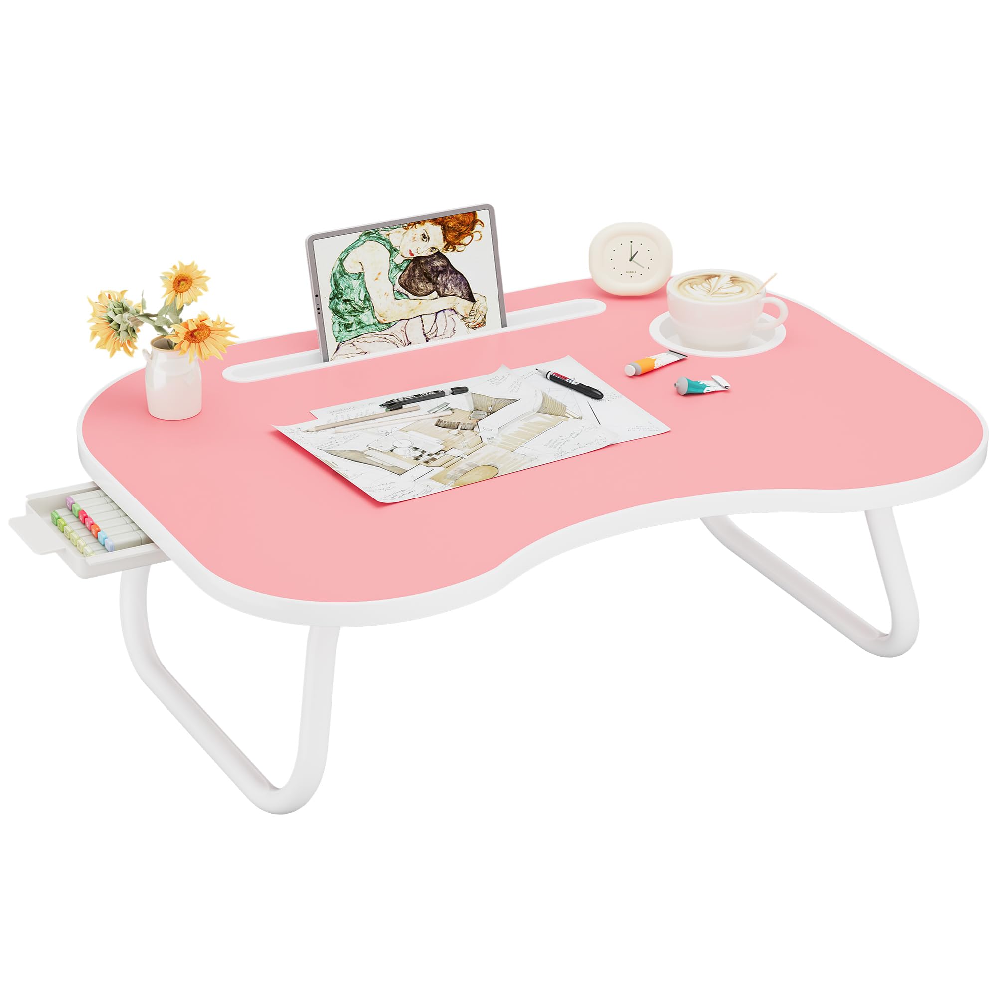 Lap Desk for Laptop Bed Trays for Eating and Laptops Breakfast in Bed Laptop Stand TV Trays for Bed with Cup Holder/Drawer for Sofa/Couch Portable