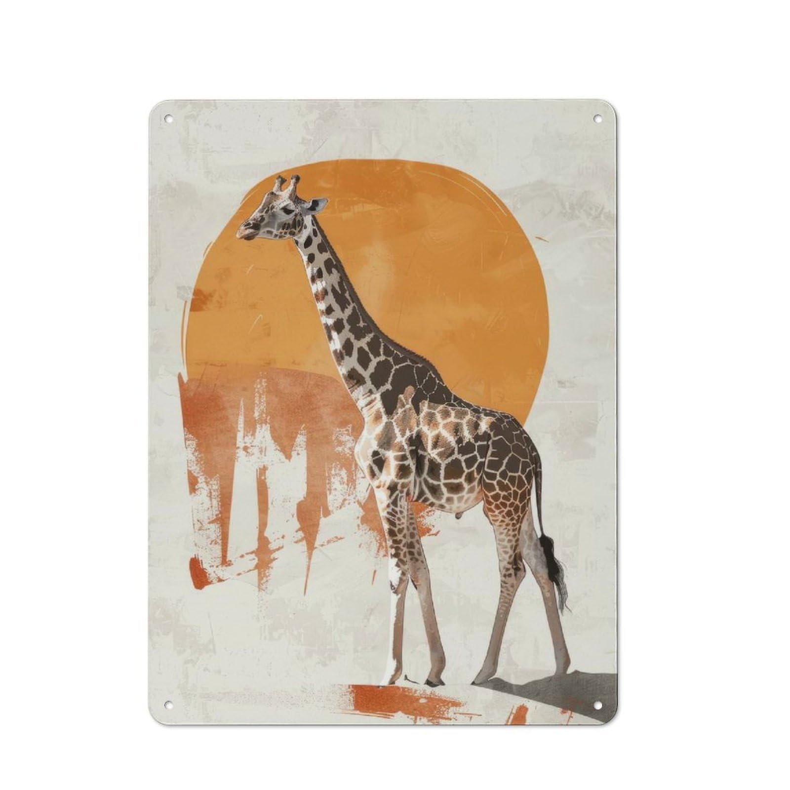 Decorative Tin Sign with Giraffe Sunset Design 40x30cm, Classic Old Style Wall Plaque for Living Room, Hallway, Kitchen Or Cafe