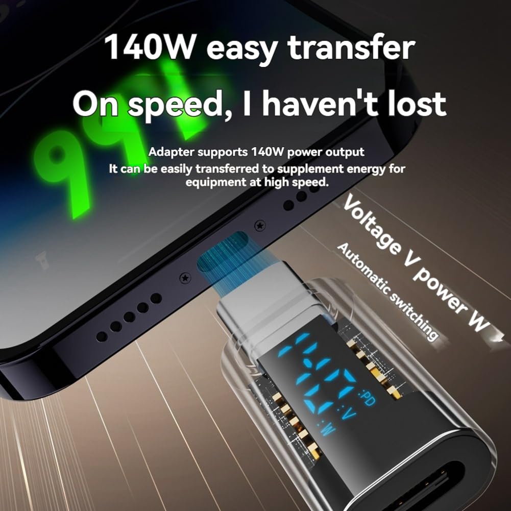 Adapter USB C z Wyświetlaczem LED 140 w 40 Gb/S 8K Rozszerzenie USB C PD3.1 Złącze C Miernik C Czarny