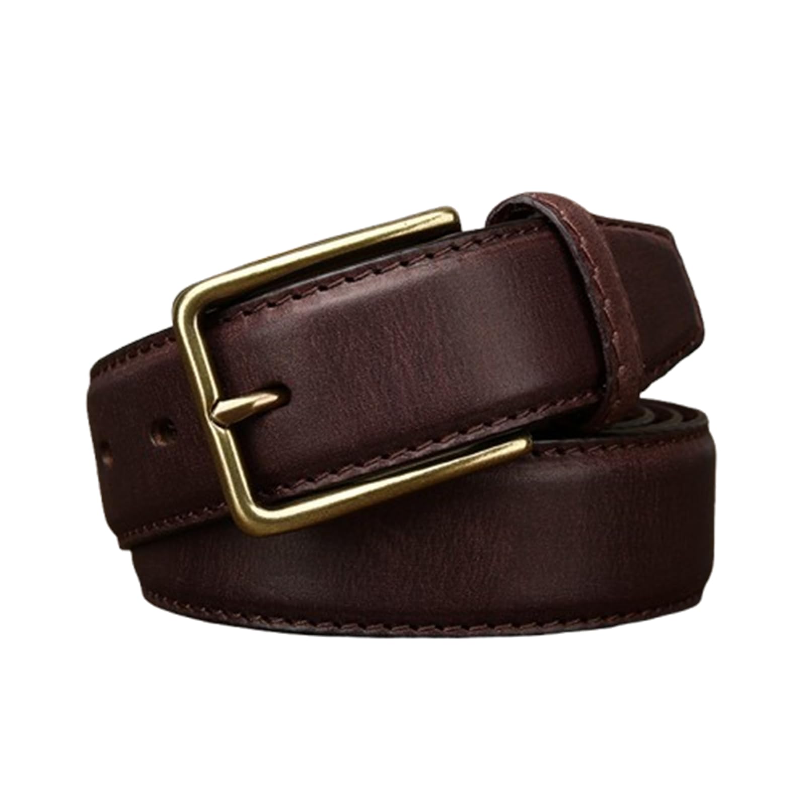 Handgemachter Vintage-Gürtel Aus Vollnarbigem, Pflanzlich Gegerbtem Leder Jeansgürtel Für Herren Damen– Klassische Dornschließe Für Den Business-Casual-Stil(110cm/43, Coffee)