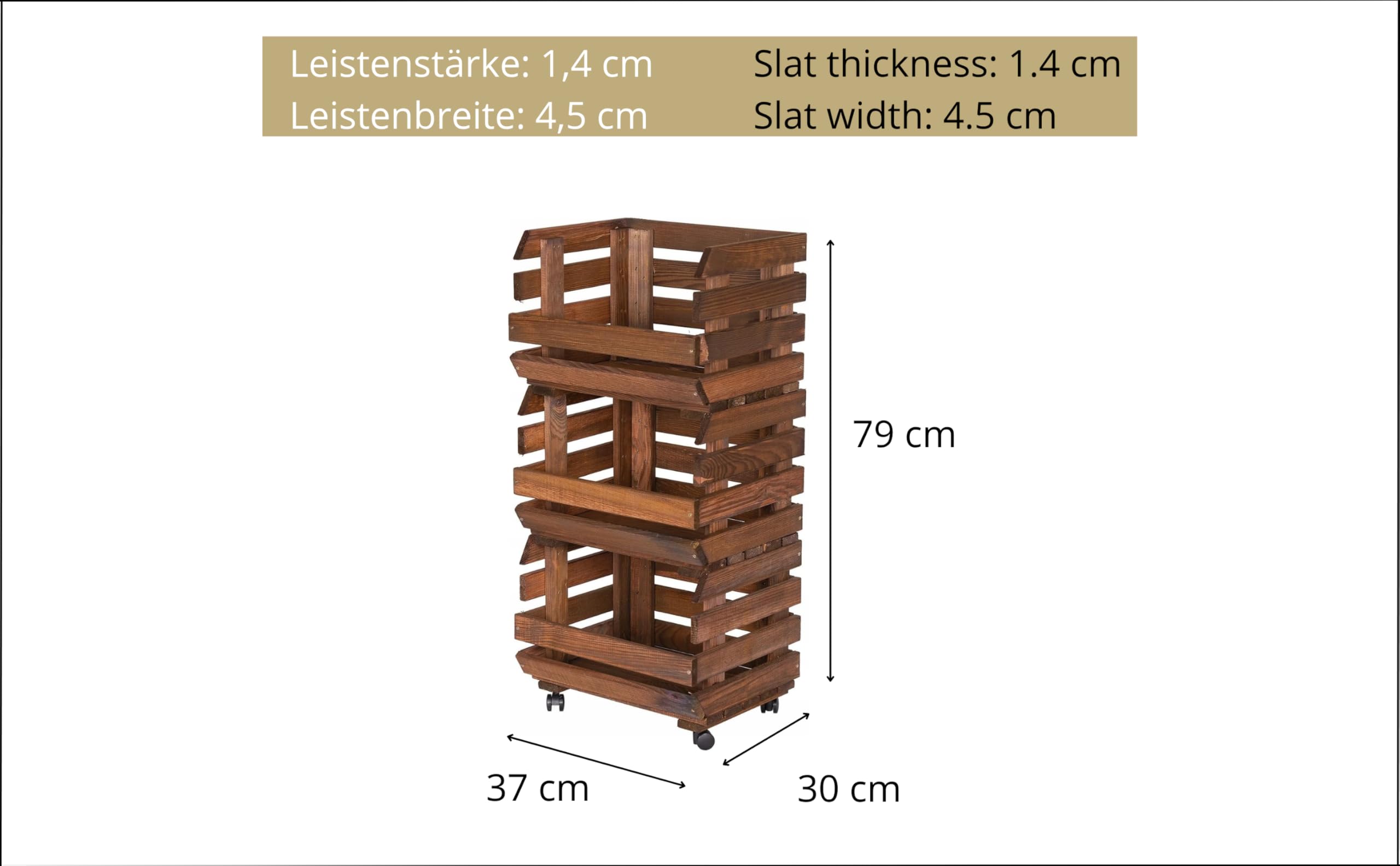 Cassetta Porta Verdura In Legno 37x79x30 cm Con Ruote Scaffale Porta Patate Frutta E Verdura A 3 Livelli Con Ceste Impilabili Contenitore Cucina In Marrone