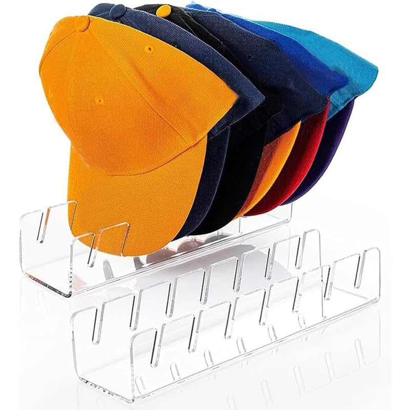 Acrylic Hat Stand for Baseball Caps, 2024 No Install Acrylic Hat Organizer for 14 Baseball Caps, Hat Racks ,Baseball Caps Display and Organizer for Bedroom, Closet, Dresser, Office (clear 2)
