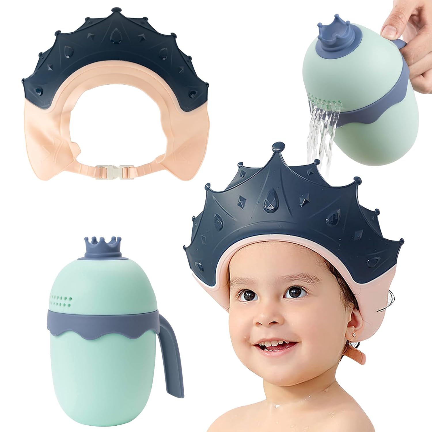 FUNUPUP Baby Shower Cap for Kids with Bath Rinse Cup, Adjustable Toddler Hair