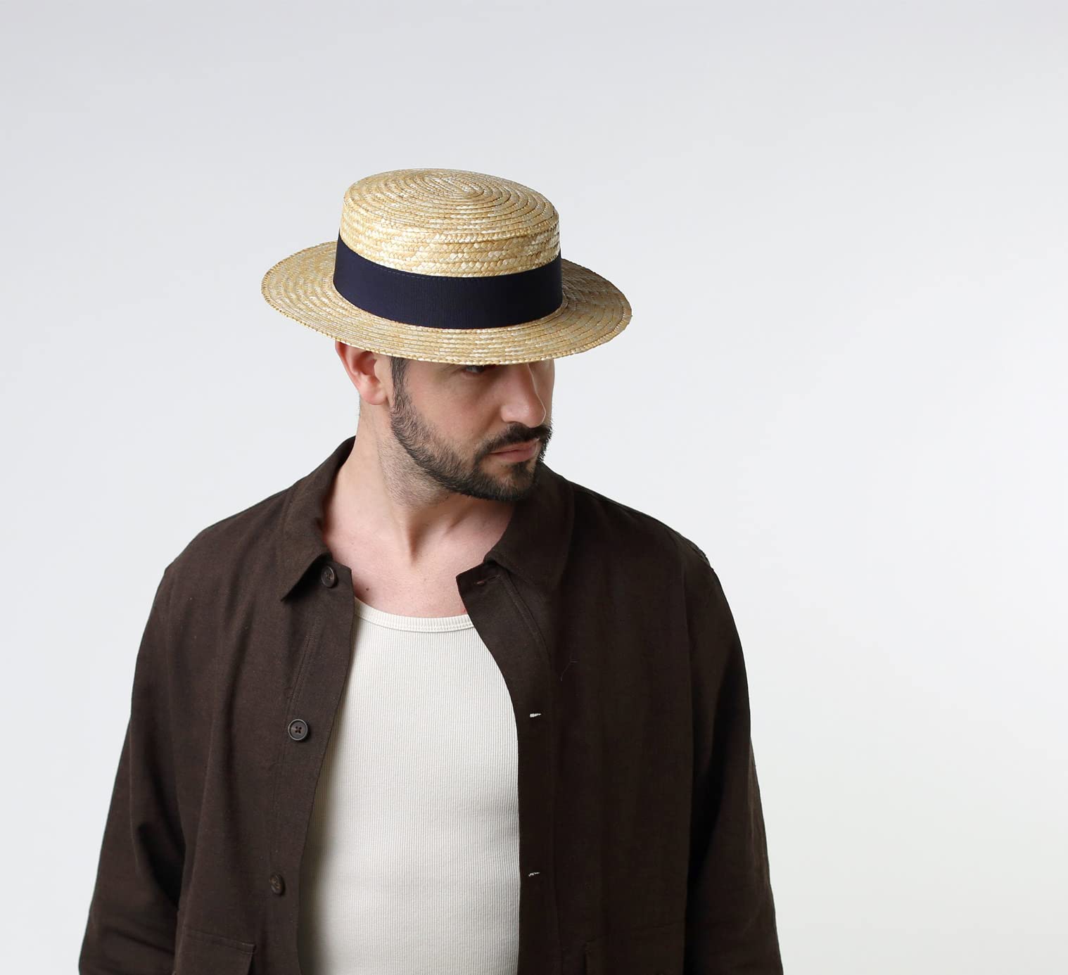 Chapeau canotier Paille Paille Finement tressée Homme ou Femme Guinguette - Taille 61 cm - 117-marine