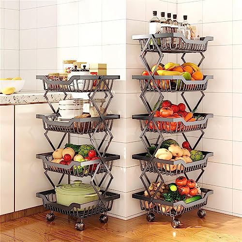Image of KWER Collapsible Rotating Home Trolley Home Rack for Home Multi-Purpose Square Baskets for Home Items Home Accessories Items Multilayer Storage Organizer Onion Potato Rack for Home