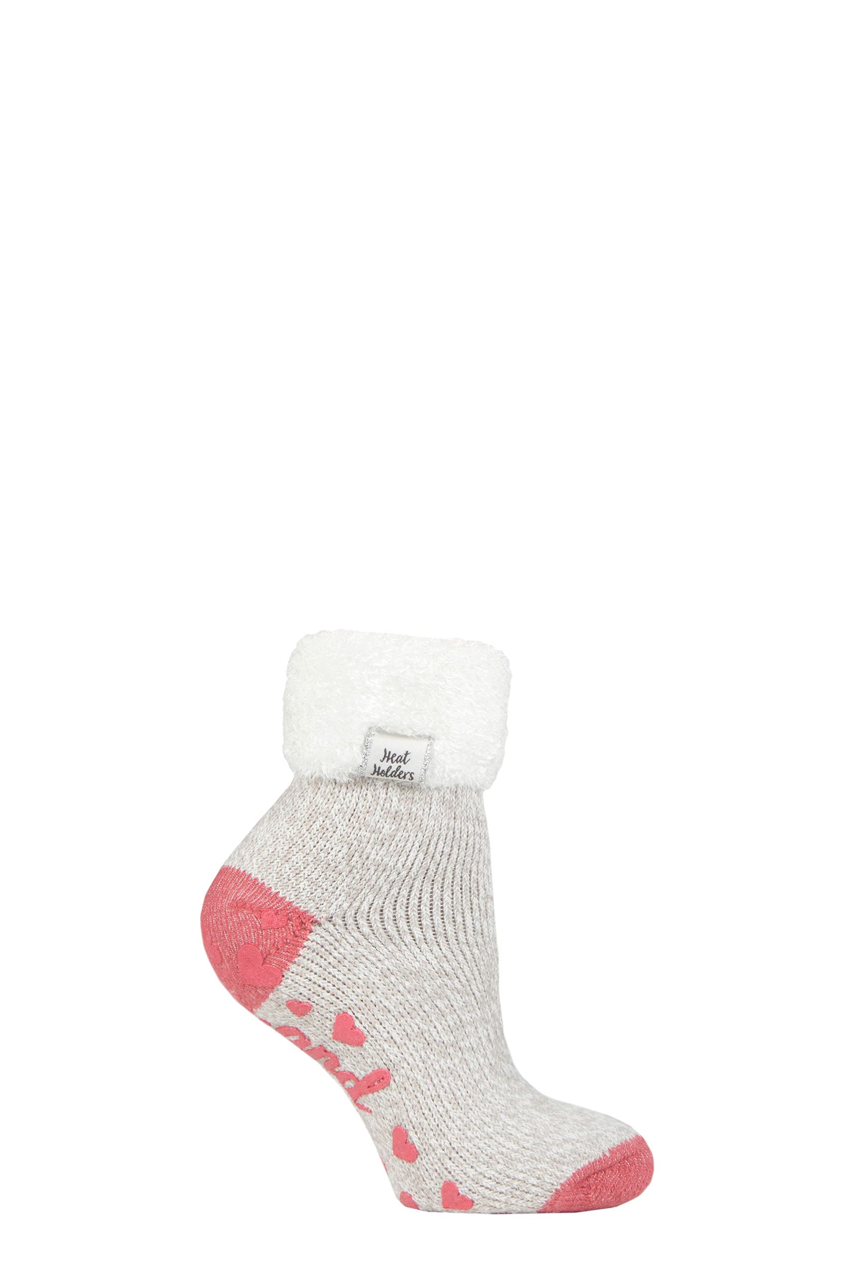 Heat Holders Women's Light Grey Twist Lounge Feather Turn Over Cuff Slipper Socks Pack Of 1 4-8