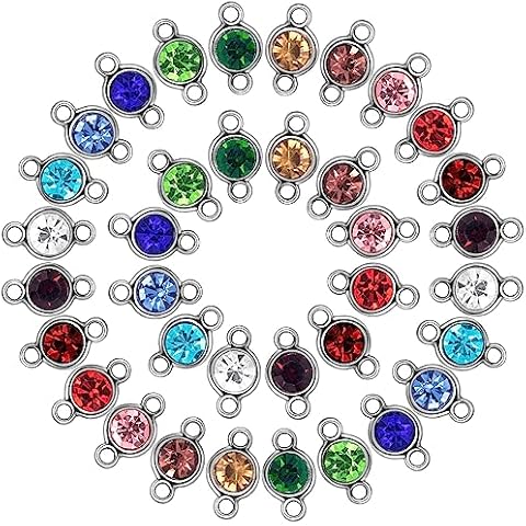 Joez Wonderful 36Pcs Permanent Jewelry Supplies, 12 Mixed Color Double Loops Rhinestone Connector Charm for Earring Necklace Bracelet Keychain Craft Accessories Jewelry Making (12mm) Cover