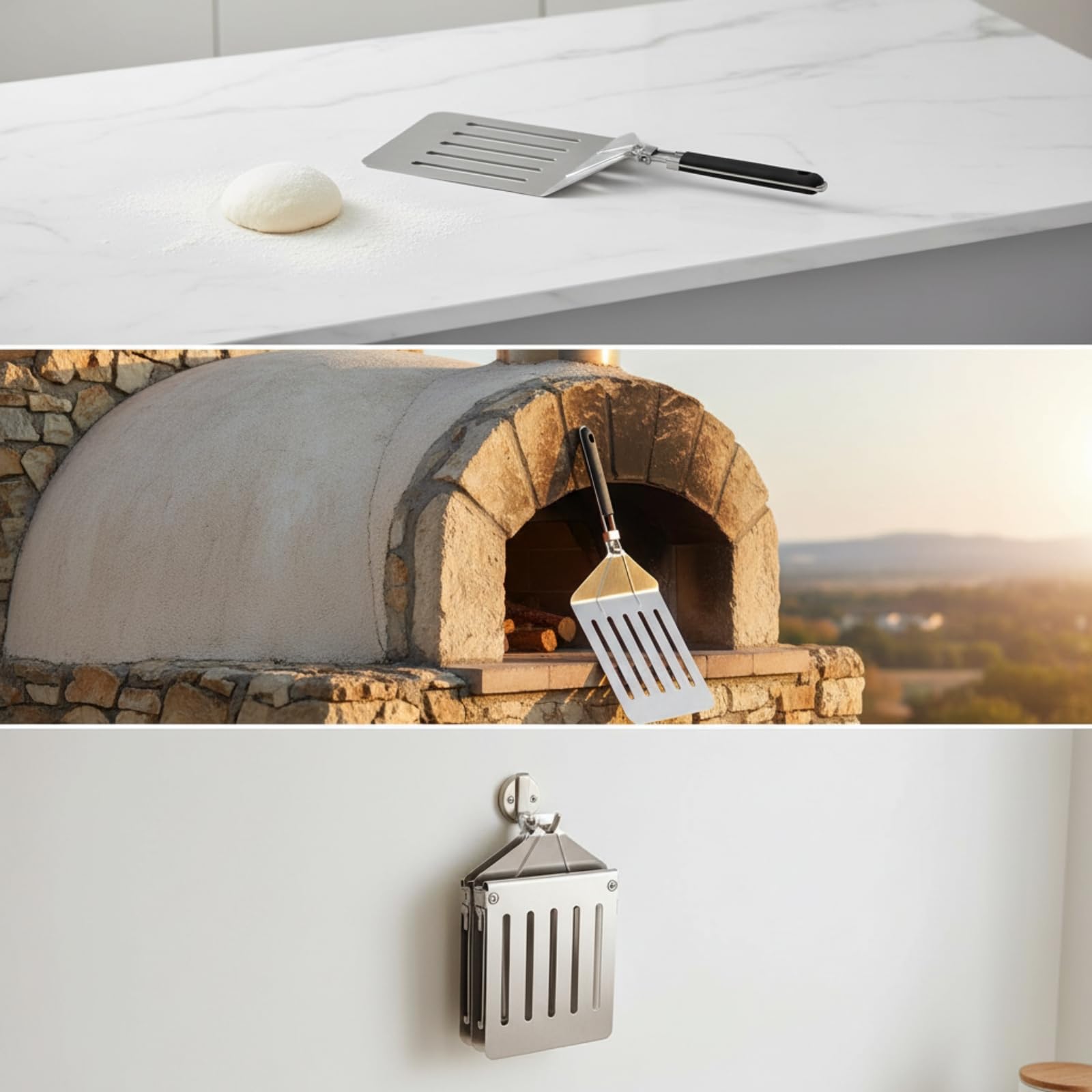 Spatola Pizza Pieghevole Paletta Pizza Pala Pizza Cucchiaio Pizza Accessorio Forno in Acciaio Inox con Pala Forata Antiattrito E Trasferimento Sicuro