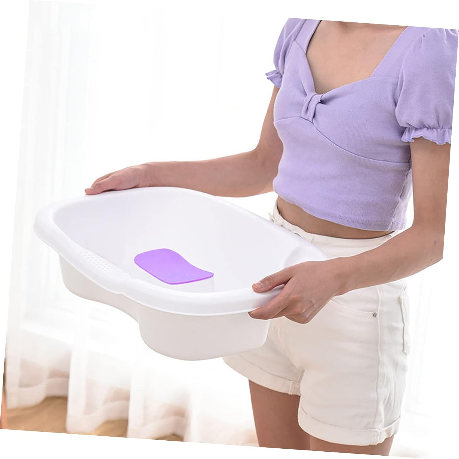 Plastic Shampoo Bowl for Bedridden Hair Washing Tray White