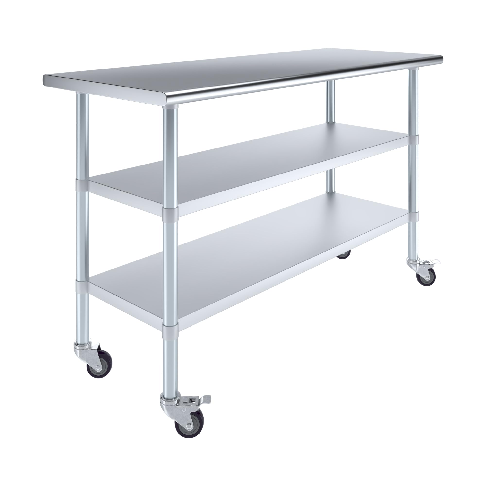 AmGood Stainless Steel Work Table with 2 Shelves and Casters | Commercial & Residential Kitchen Laundry Garage Utility Bench | NSF Metal Prep Table (60