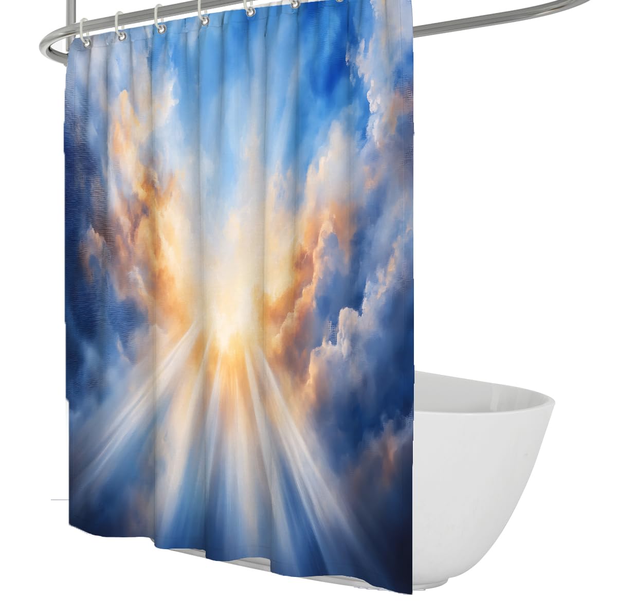 OLLIAR Home Sunlit Sky Shower Curtain 180x220 Abstract Clouds Oil Painting Aesthetic Decor Bathroom Curtain Waterproof Fabric Bath Curtain Set with Hooks