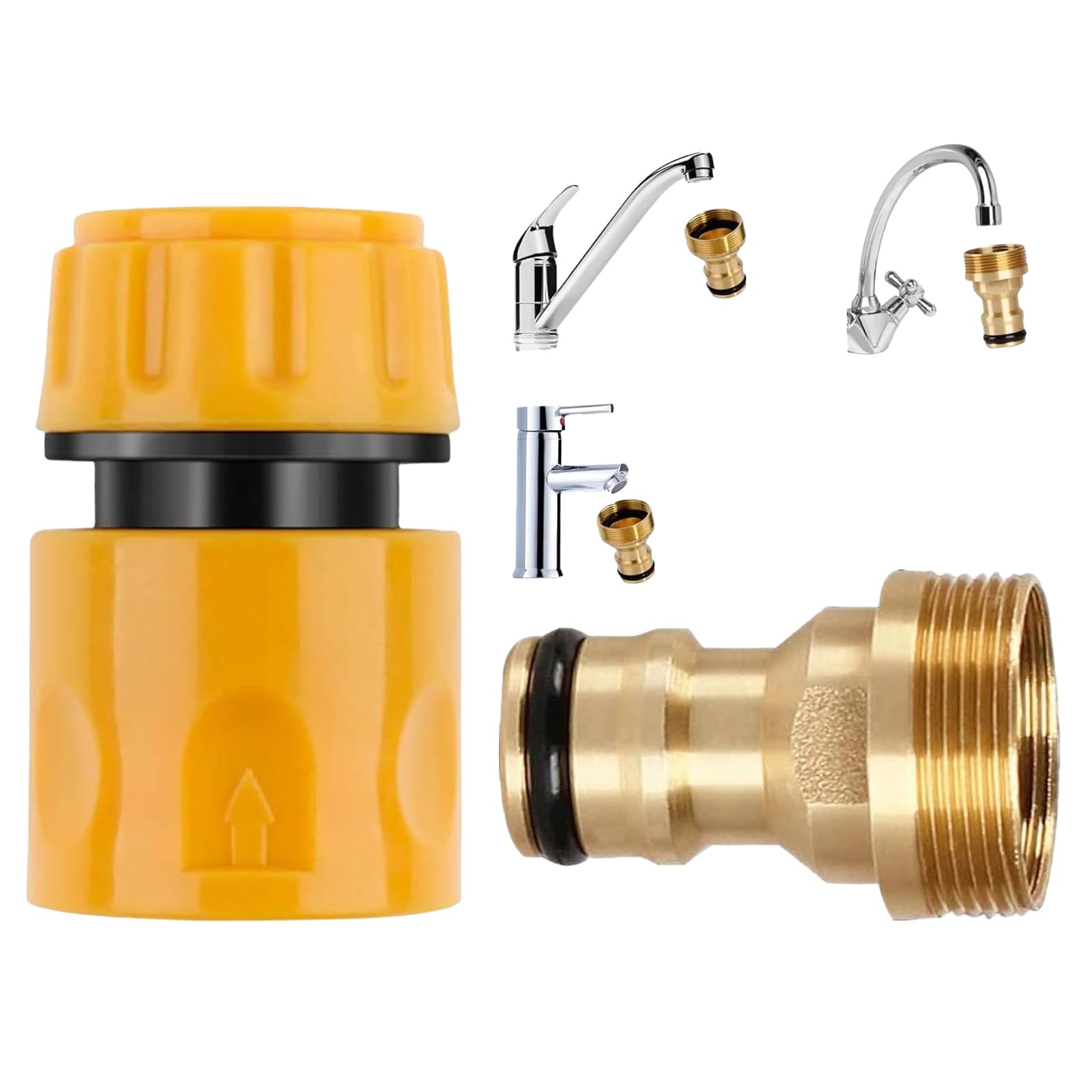 Czyan Universal Kitchen Mixer Tap Hose Connector Kit 22mm/24mm, Brass Tap Adapter with ABS Quick Connector - Convert Indoor Tap for Outdoor Hosepipe, Garden Hose Pipe Fitting