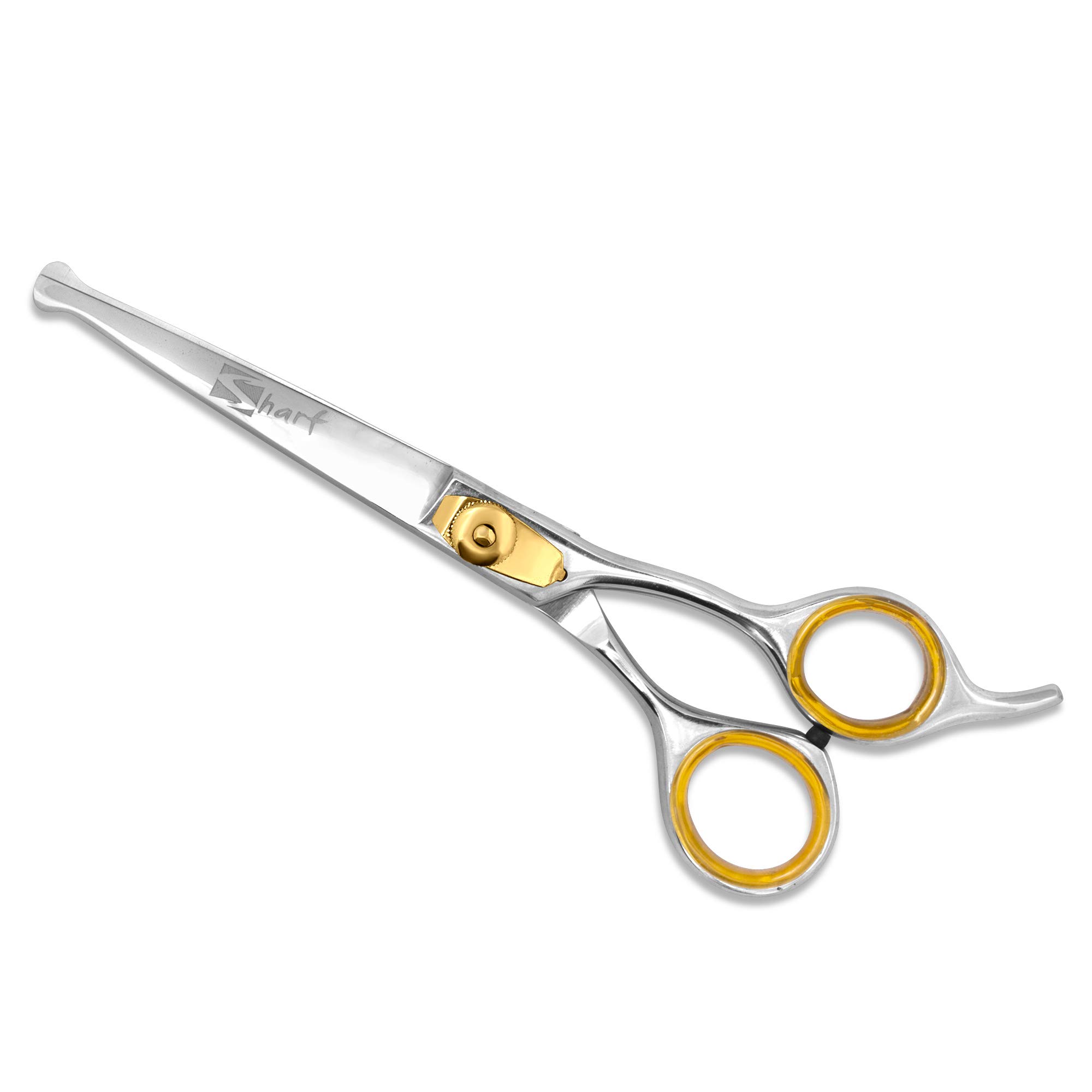 Sharf Gold Touch Fellschere für Hunde, 16.5 cm, gebogen, scharf, Kugelspitze für sichere und einfache Anwendung auch für Nase, Ohr und Gesicht