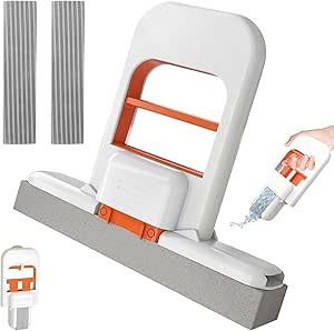 Mini Foldable Desktop Mop，Portable Self-Squeeze Mini Mop,Dual-Use for Wet and Dry,One-Hand Squeeze Handle &amp; Replaceable Head for Bathroom, Kitchen, Desktop, Glass, Living Room (White)