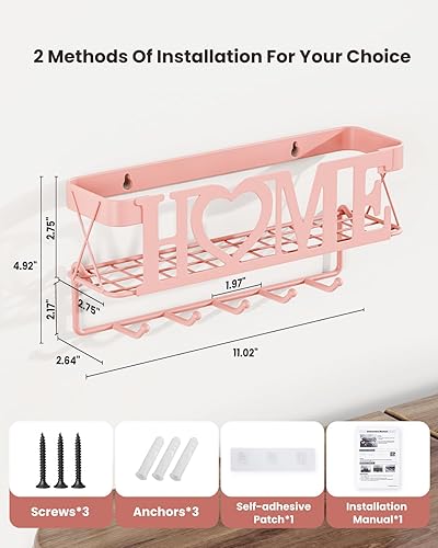 Miniatura 2 de Soporte para llaves de pared, soporte adhesivo para llaves con 5 ganchos para llaves, 11.02 pulgadas de largo x 2.75 pulgadas de ancho x 4.92