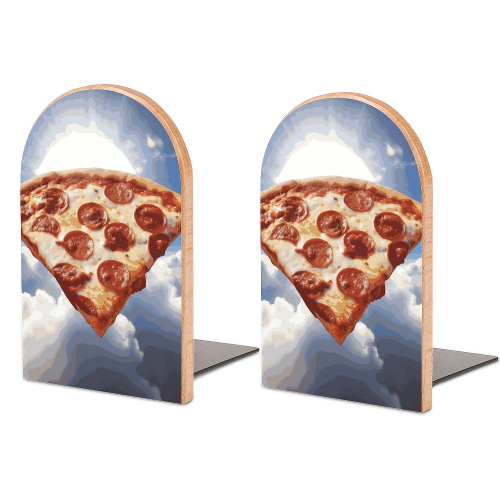 Pizza in The Sky Bookend Modern Bookends for Shelves Non-Skid Book Holder Heavy Duty Metal Book Storage for Books CDs Decorative Book Stopper for Home