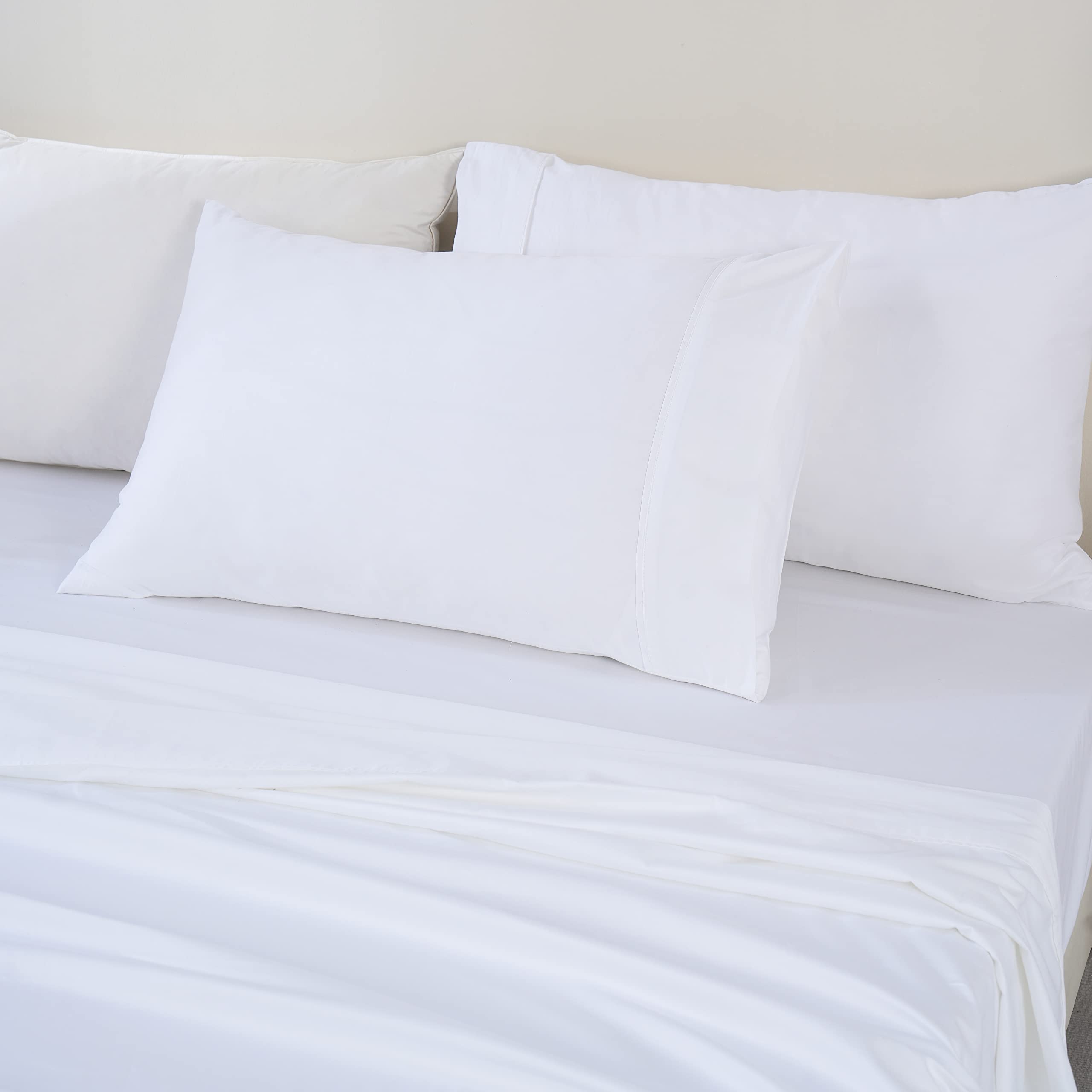 Jomy Juego de sabanas 150 x 190/200 cm Algodon Egipcio DE 300 Hilos Blanco Juego Cama sábana encimera + 2 Fundas de Almohada 50 x75 + sábana Bajera Ajustable 100% Algodon Egipcio Blanco Saten.