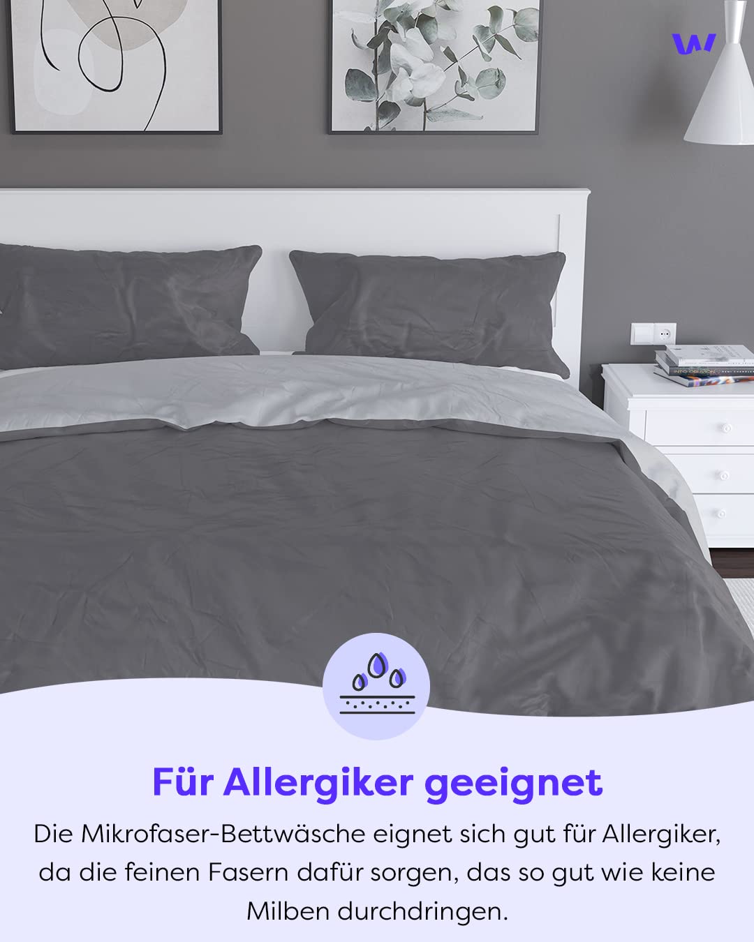 Wolkenfeld Bettwäsche 135x200 4teilig grau - kuschelig weiches Wende-Bettwäsche Set aus Mikrofaser - nahezu bügelfrei - 2X Bettbezug 135x200 + 2X Kissenbezug 80x80 - Reißverschluss
