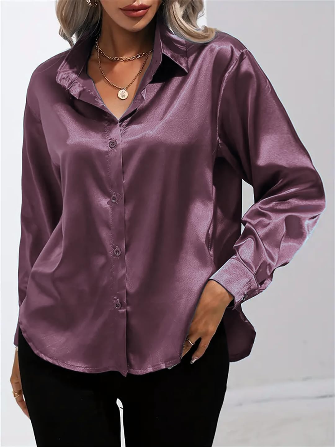 SheWill Camisa de satén para mujer