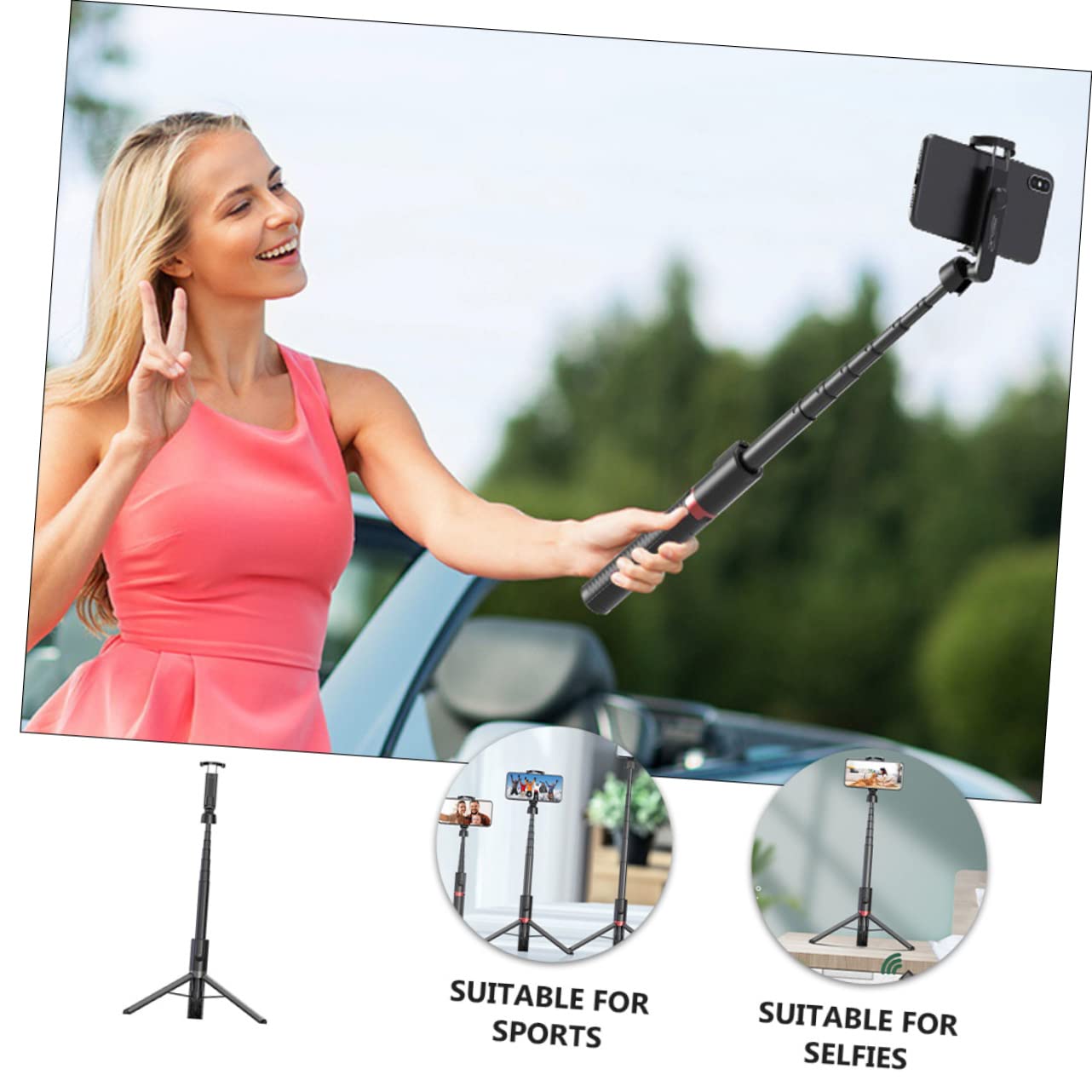 Treppiede Selfie Stick Wireless 2 in 1 in Lega di Alluminio Nero