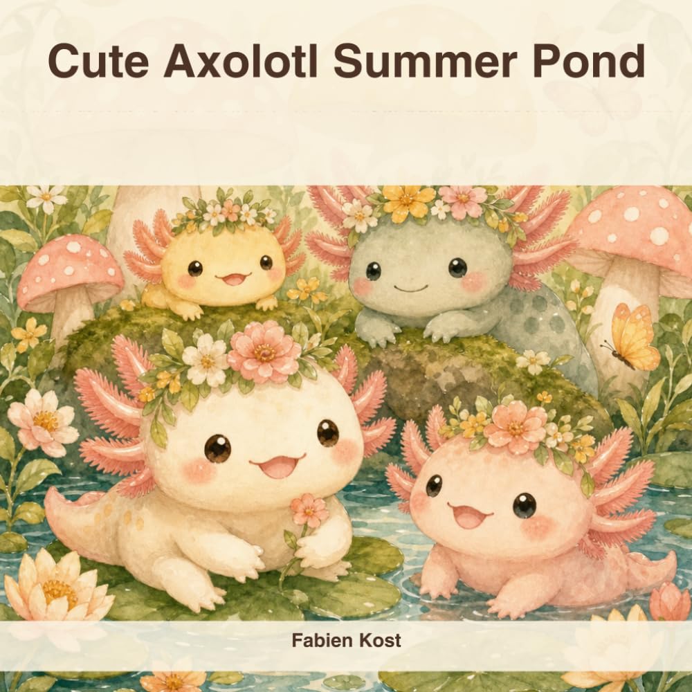 Cute Axolotl Summer Pond: A Bold & Easy Coloring Book for Kids and Adults Who Love Adorable Aquatic Adventures