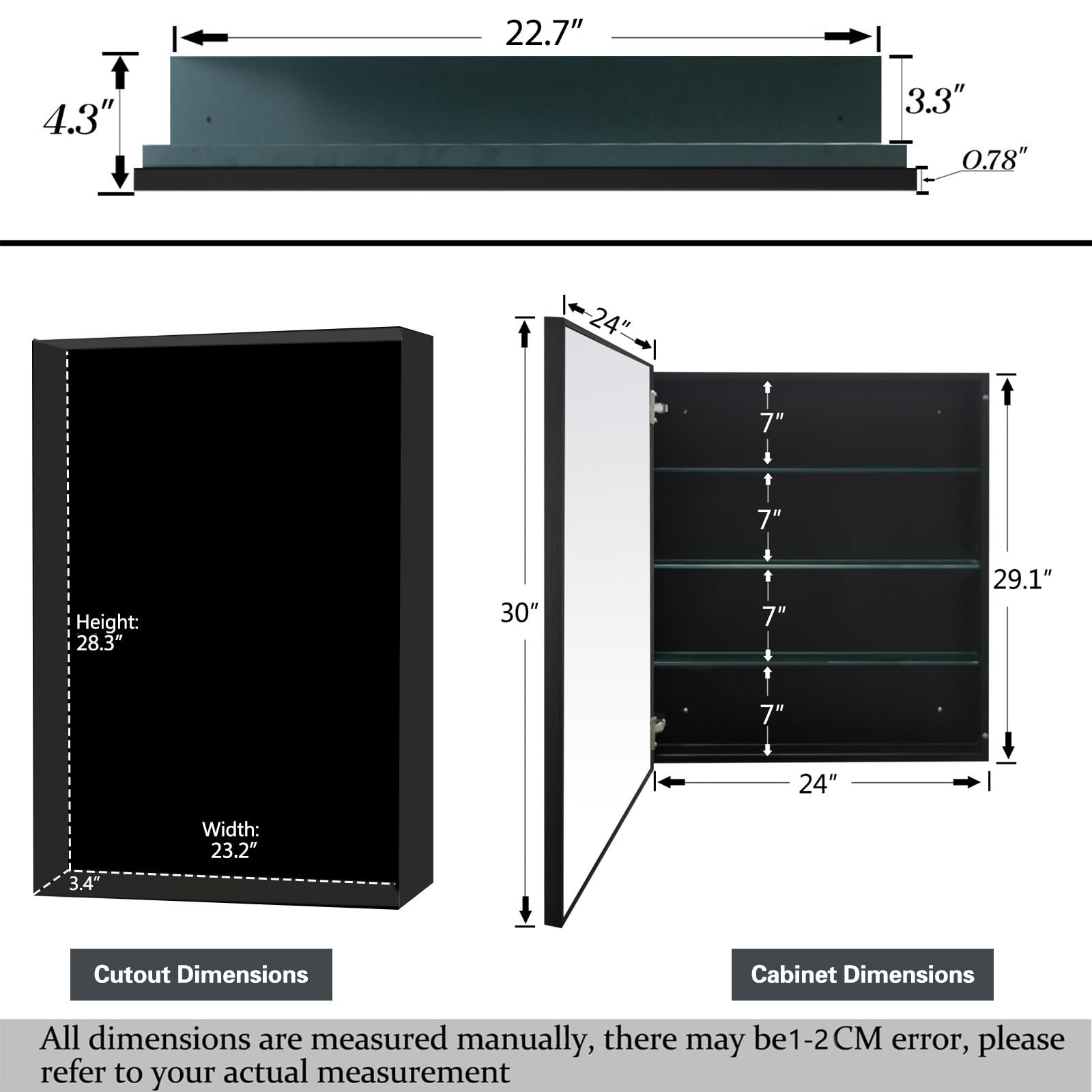 Medizinschrank Mit Spiegel Fürs Bad, 61x76 Cm, LED-Beleuchtung, Anti-Beschlag, Steckdose & USB