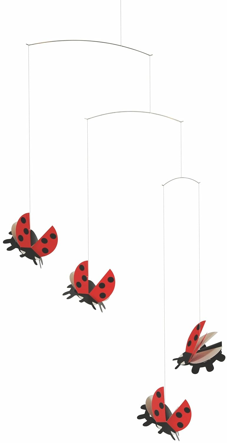 Ladybird Hanging Nursery Mobile - 20 Inches - Premium-Grade Cardstock - Handmade in Denmark by Flensted
