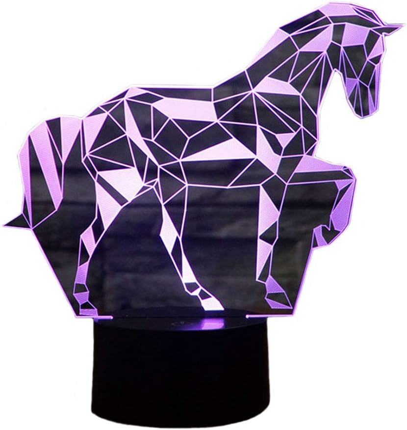 3D Visual Optical Illusion Colorful LED Table Lamp Touch Animal Night Light Christmas Prank Gifts Romantic Holiday Cute Cool Creative Gadget (Puzzle Horse)