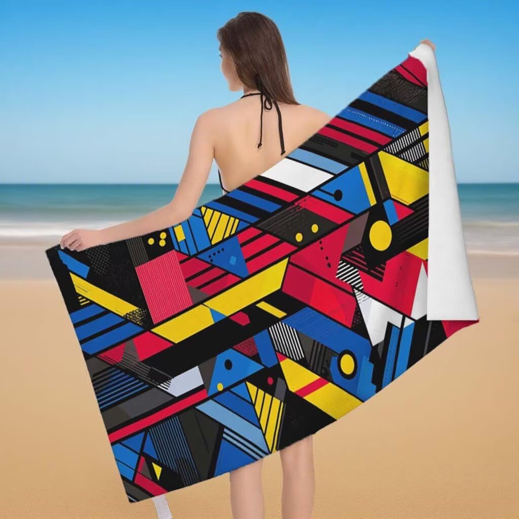 Toalla de Playa Grande 220x100cm/35x70cm, Juego de 2 Toalla Microfibra XXL de Antiarena, Toallas Playa Suave Ligera, Absorbente Secado Rápido, Beach Towel Viaje, Regalo Mujer Hombre (Geometría) G-88