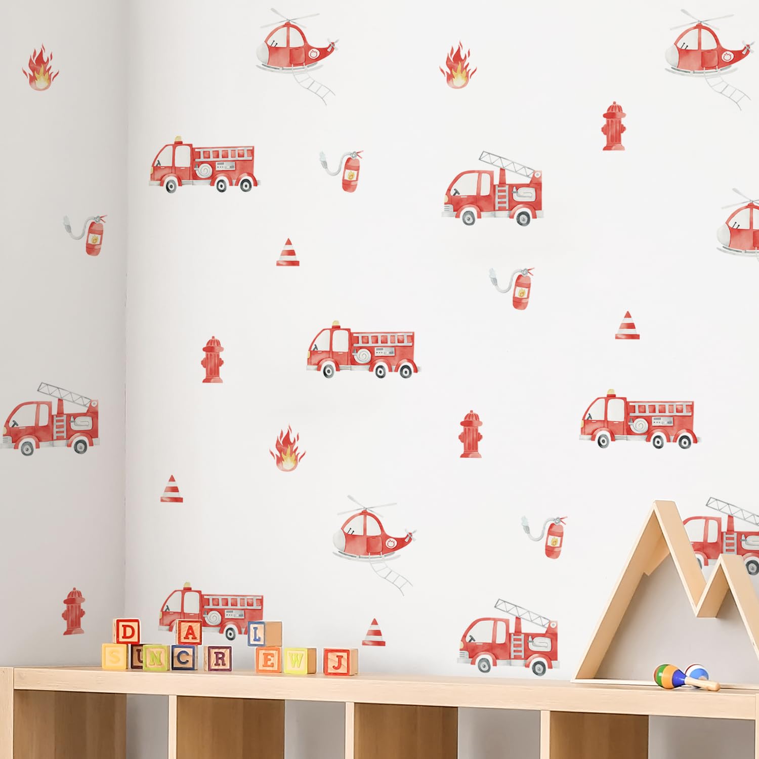 Neukids Car Wall Stickers, 56pcs Fire Truck Wall Decal for Kids Bedrooms
