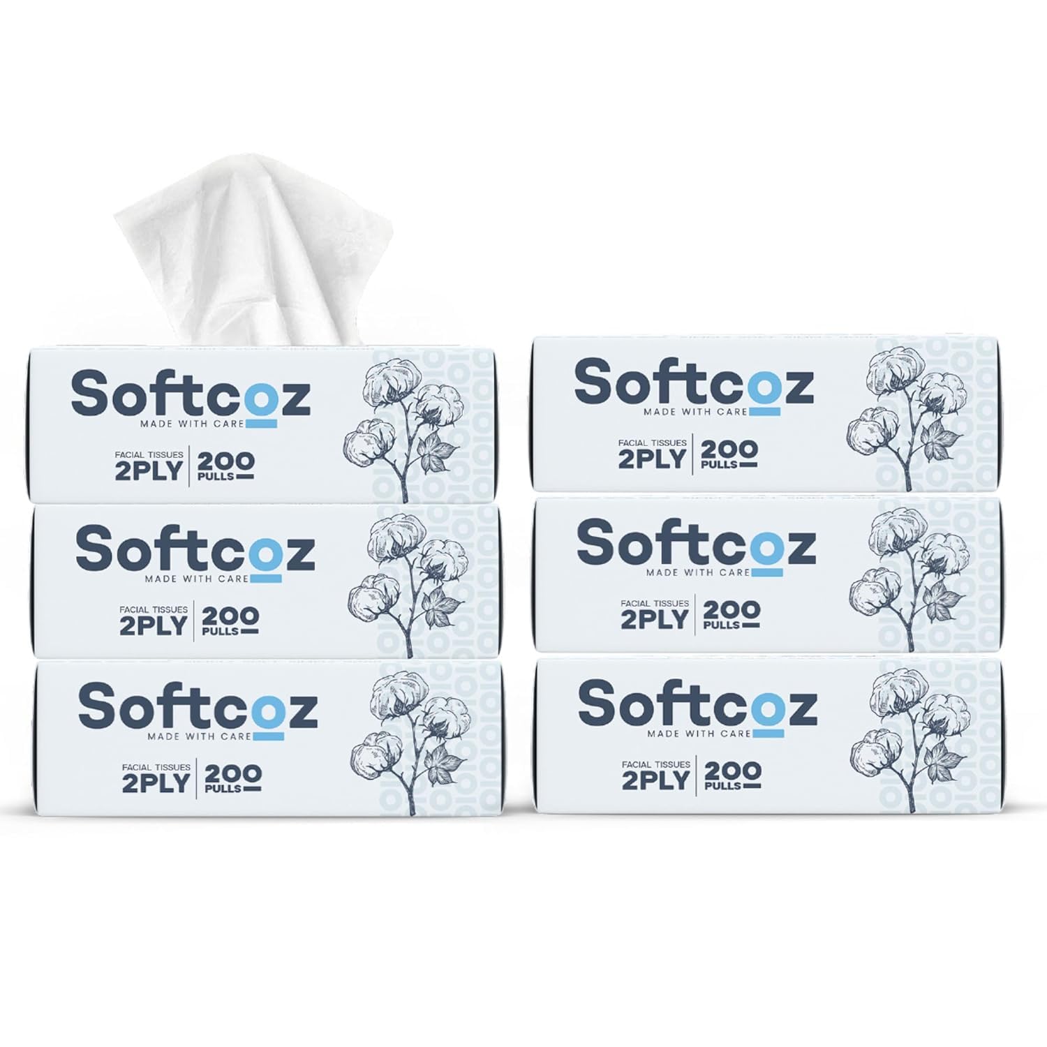 SOFTCOZ 2 Ply Facial Tissue, 1200 Sheets (200 Pulls Per Box) - Pack of 6 - Soft, Dry and Gentle on Your Family Skin - Face Tissue Paper For Everyday Use | Tissue Box | Facial Tissue Box | Soft Tissue (B0D2P71VGG) Amazon Price History, Amazon Price Tracker