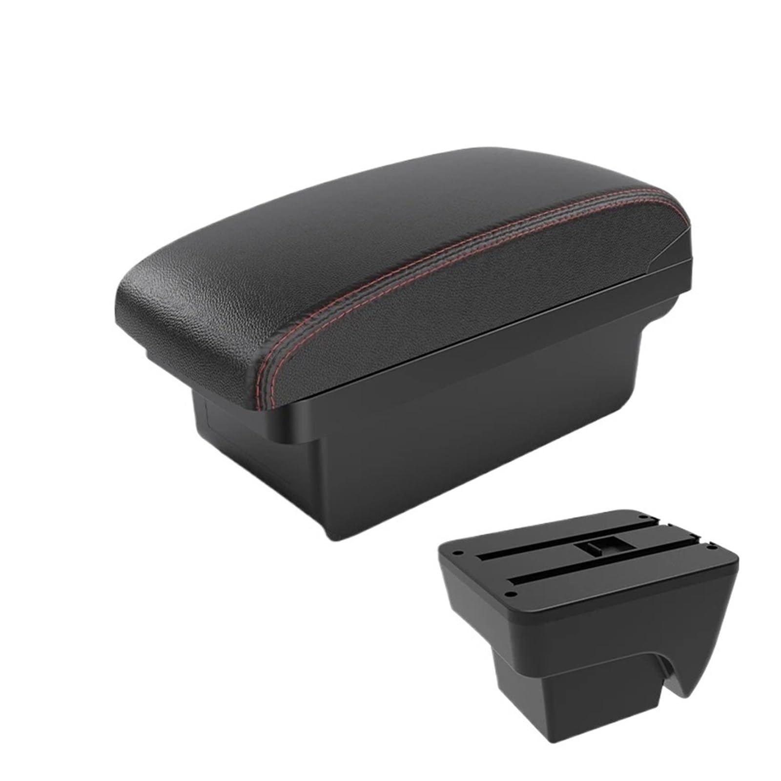 UMDJJU For SEAT For IBIZA Car Armrest Modification Multifunctional Double-layer Storage Box With USB Charging Car Centre Console Armrest Box(A1 Black red NO USB)