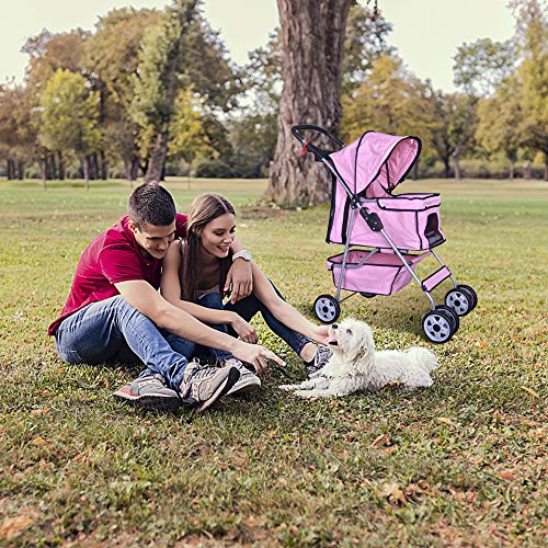 4 Wheels Pet Stroller Cat Dog Cage Stroller Travel Folding Carrier With Cup Holders And Removable Liner For Small-Medium Dog, Cat (Pink) #TOP5
