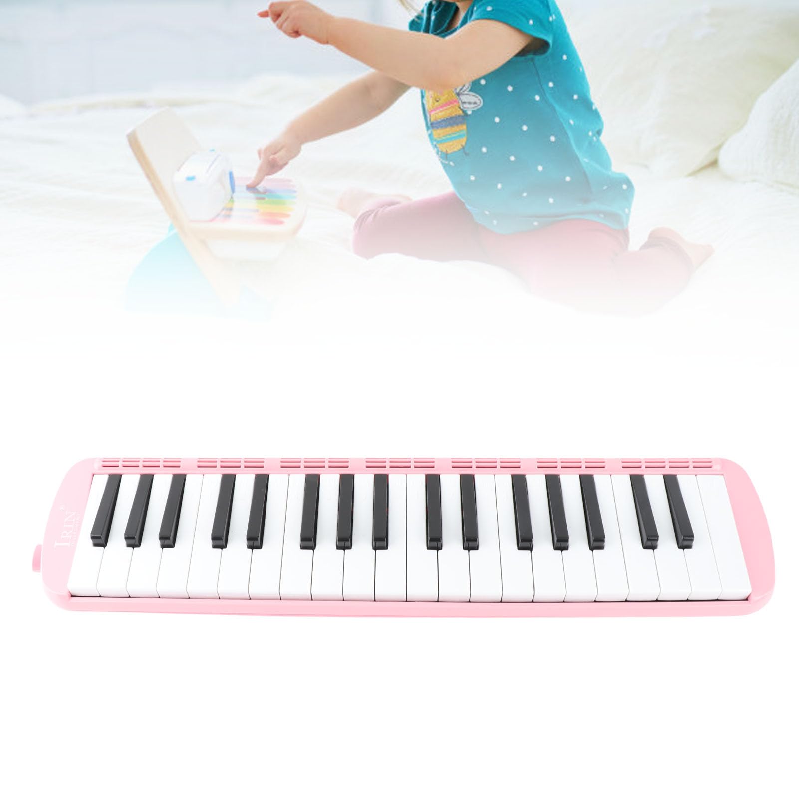 Melodica 37 Tasten Keyboard Blasinstrument, tragbare Melodica für Anfänger mit Blasrohr und Mundstück, ABS-Gehäuse mit Griff für Musikunterricht (Rosa)