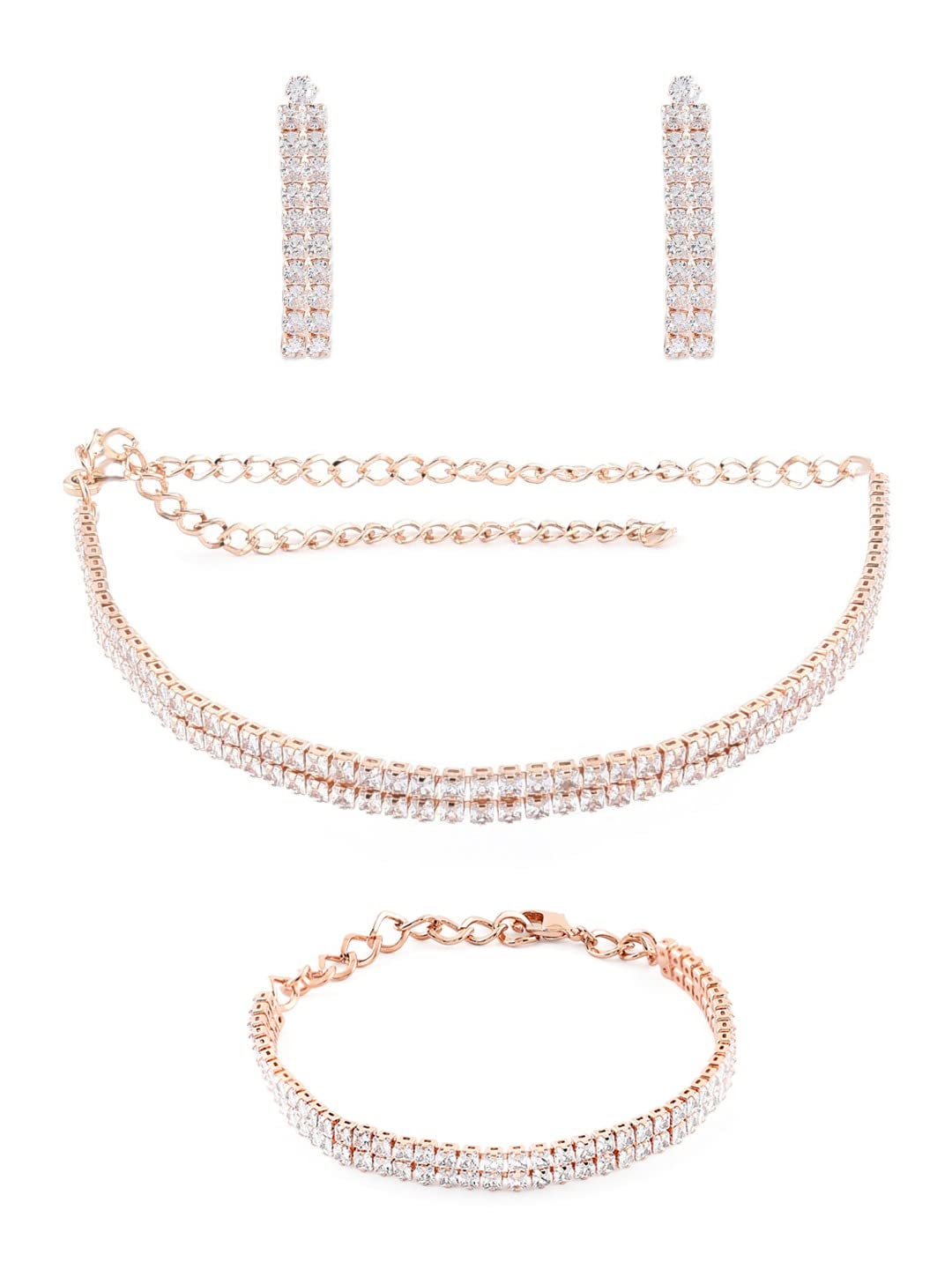 ZAVERI PEARLS Rose Gold Dazzling Cubic Zirconia 2 Strands Necklace Earring & Bracelet Set For Women-ZPFK12573 (B09RVY35LC) Amazon Price History, Amazon Price Tracker