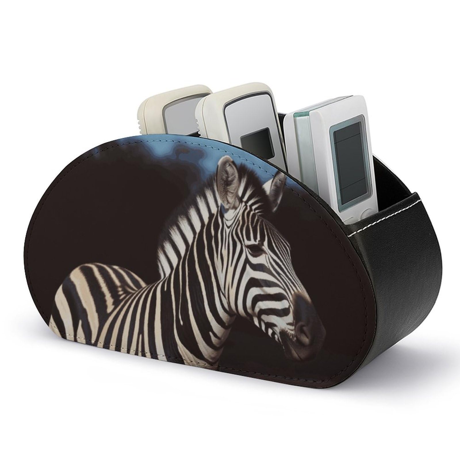 JTREHY Animal Zebra Remote Control Holder with 5 Compartments Pu Leather Remote Caddy Box Multi-functional Deskt Holders Organizer Box Tray Bedside Table Storage Organizer