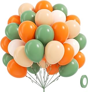 60pcs Green and Orange Balloons, Sage Green Orange Nude White Latex Balloons for Baby in Bloom A Little Cutie Is on the Way Baby Shower Birthday Party Decorations